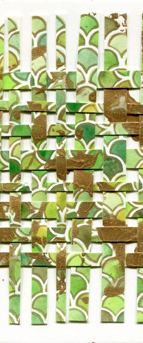 Green scale paper weaving collage by Liliya Rodnikova