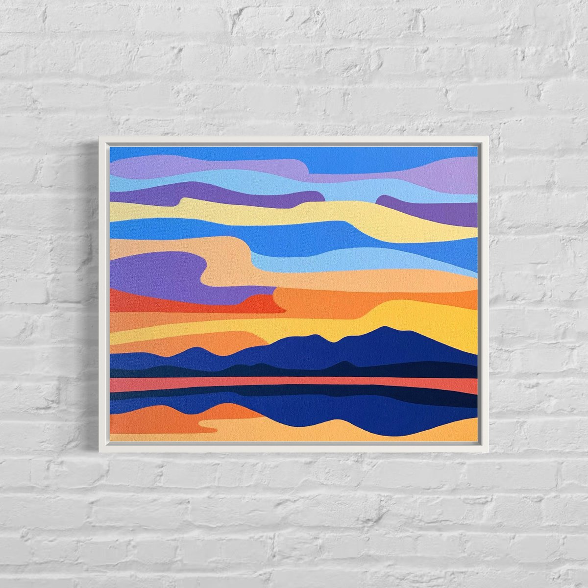 Abstract Landscape Acrylic Painting By Zoe Hattersley, 20 X 16", Sunset Over The Mountain Lake, Original Artwork