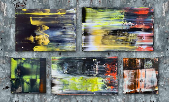 "Not F@%kin Around" - Save As A Series - Original PMS Large Abstract Polyptych Acrylic Paintings On Hand Stretched Canvas and Reclaimed Wooden Panels - 56.25" x 34"