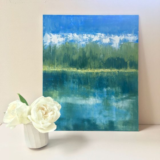Lakeside. A fresh springtime oil painting