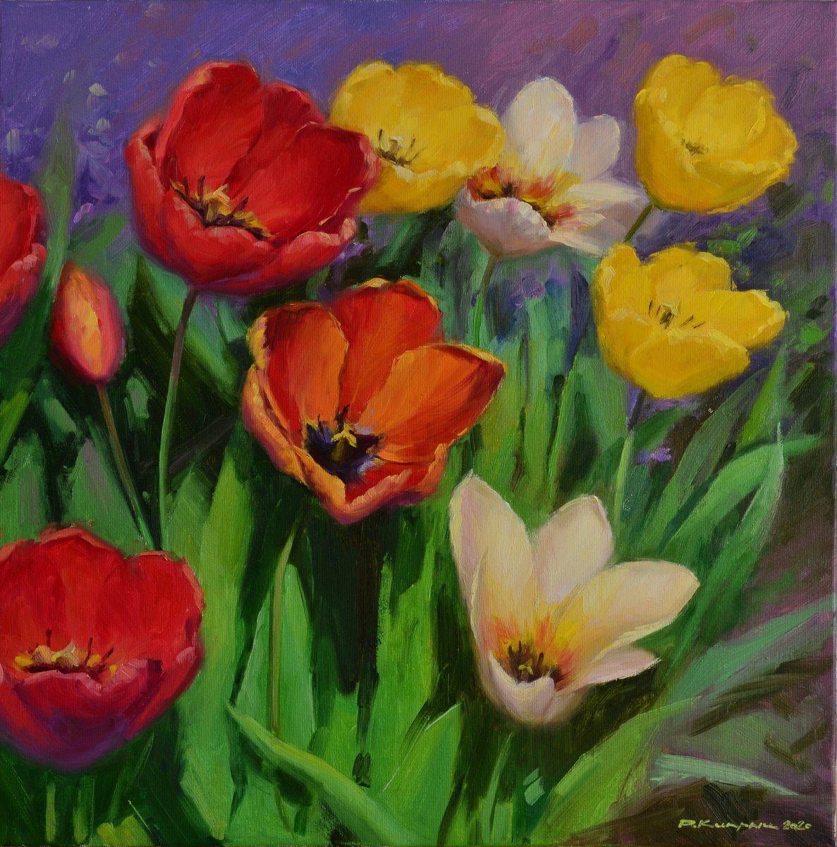Impressionistic Botanical Oil Painting By Ruslan Kiprych, 20 X 20", Spring Flowers, Original Artwork