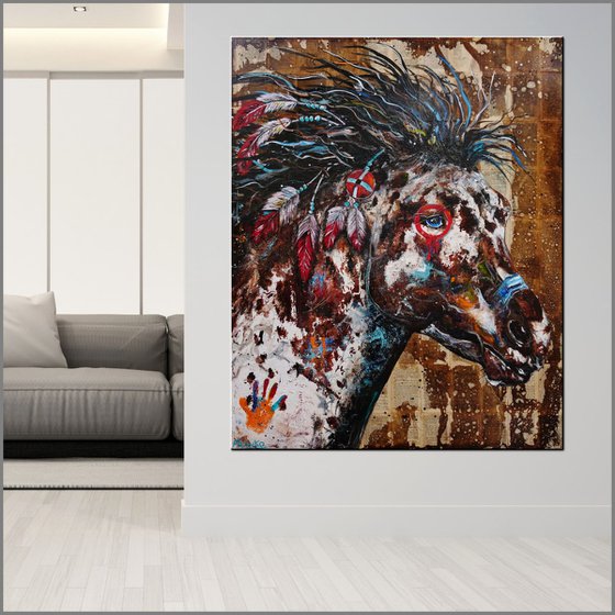 Sunset Ahiga 120cm x 150cm Indian Horse Book Page Urban Pop Art