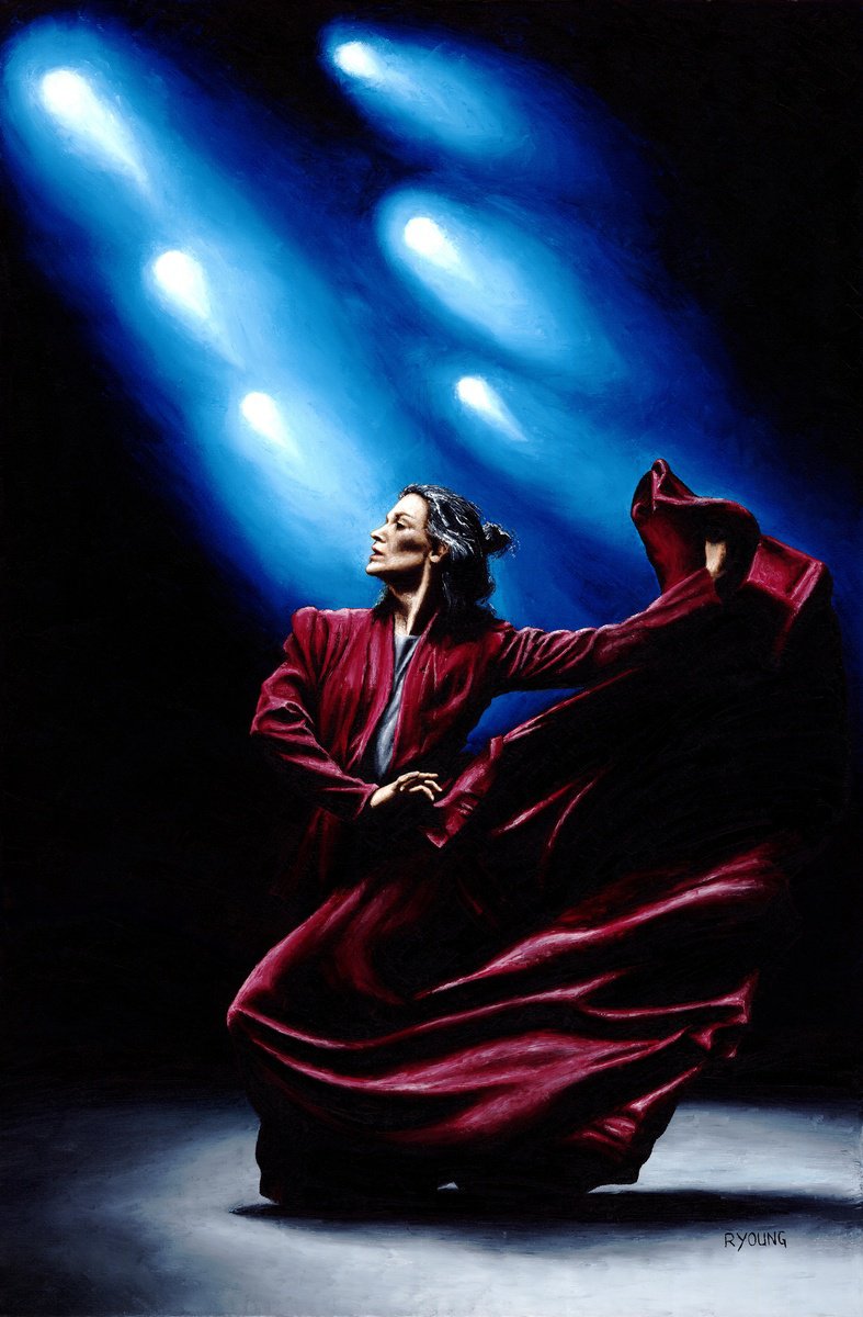 Photorealistic Portrait Oil Painting By Richard Young, 28 X 40", Flamenco Performance, Original Artwork