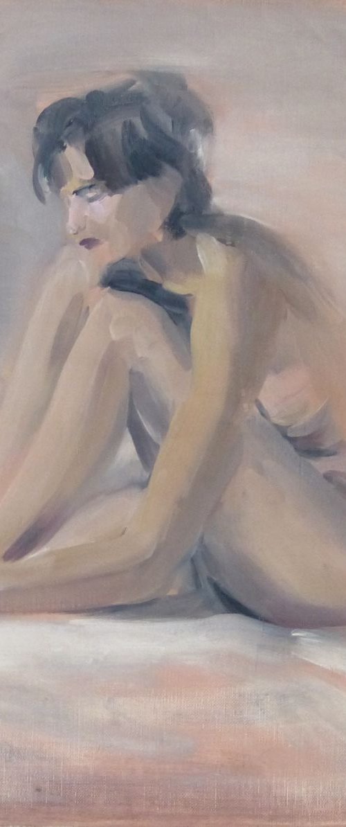 Seated Nude, oil on canvas 50x50 cm, ready to hang by Frederic Belaubre