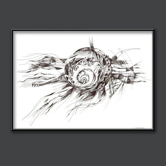 Flying Snail abstract drawing