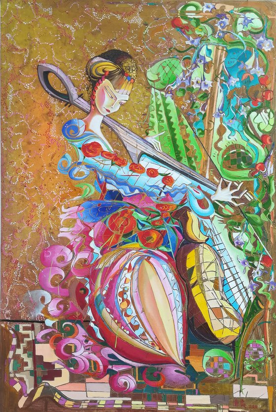 The Violinist (60x90cm, oil painting, modern art, ready to hang)