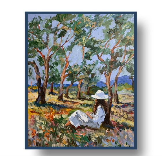 Woman Reading in a Sunlit Grove.
