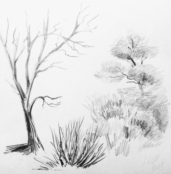 Plein air. Sketch # 5. Original pencil drawing.