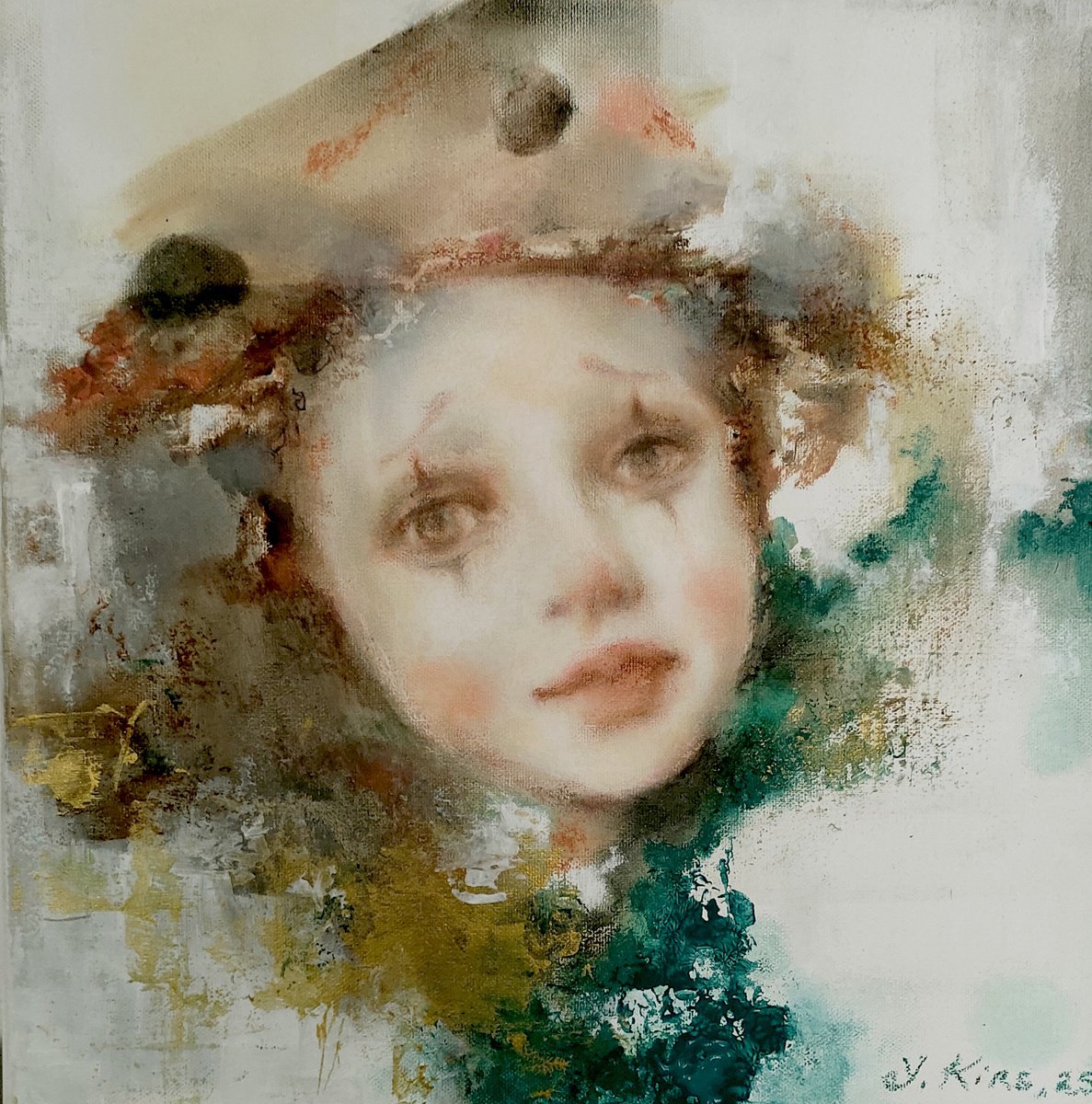 Impressionistic Portrait Oil Painting By Yuliia Kyrsanova, 16 X 16", Cherry Cheeks, Original Artwork