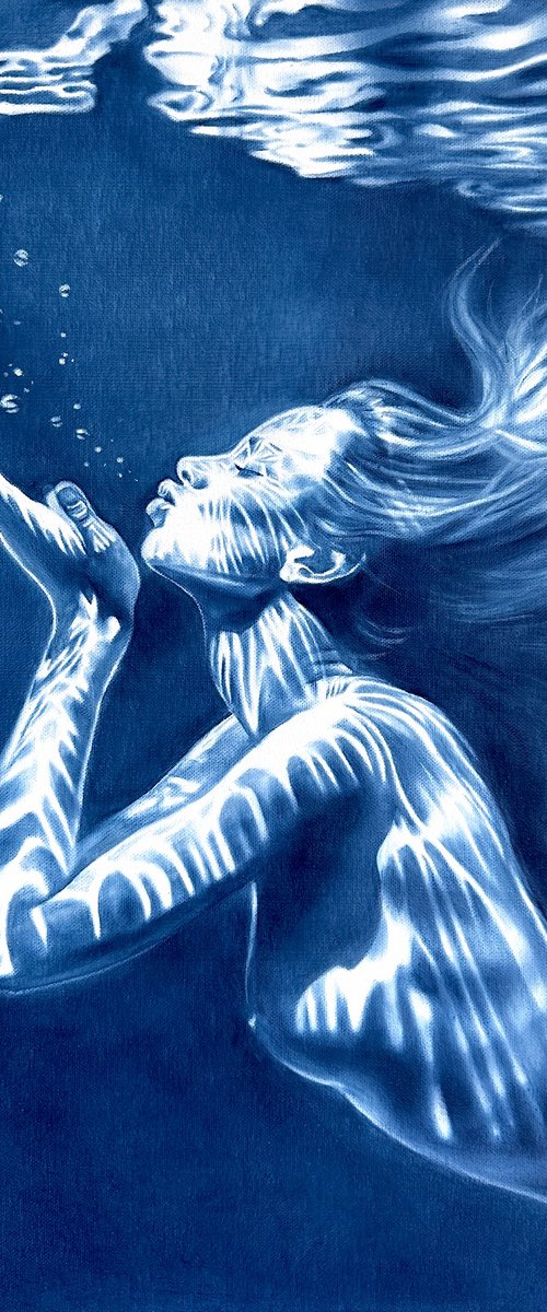 Mermaid's Kiss – Underwater Female in Blue by Julia Shilo