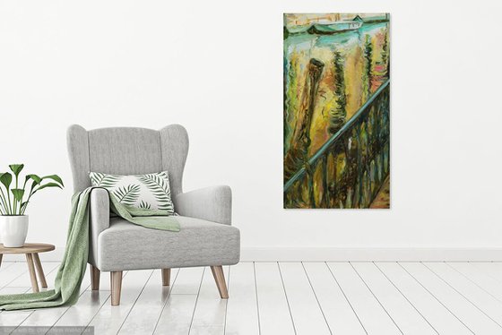 VENICE, REFLECTION -  Large water landscape cityscape - original painting water, venetian pillars column, architecture landscape art summer city impressionism art office interior home decore 180x100