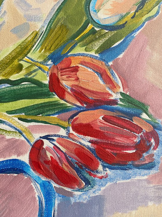 Tulips in a Blue Vase