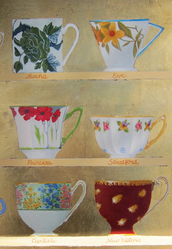 Teacups on gold background