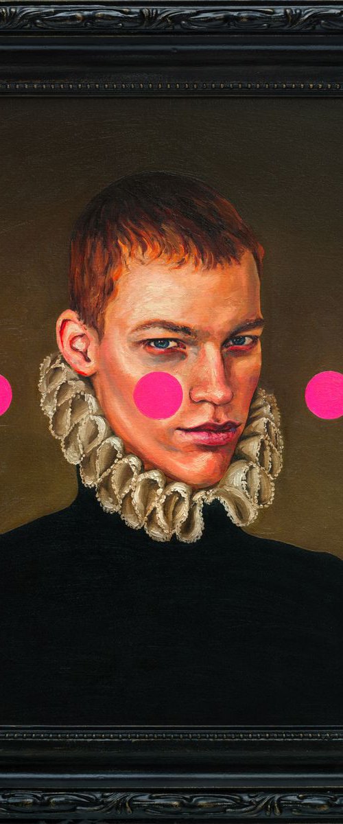 Portrait of a Young Man with Three Pink Circles by Oleksandr Balbyshev