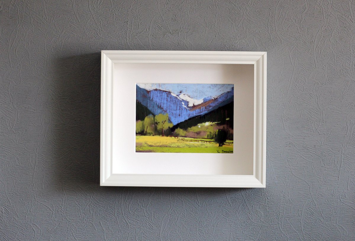 Mountains pastel original painting 13x18. Christmas gift by Yuliia Meniailova