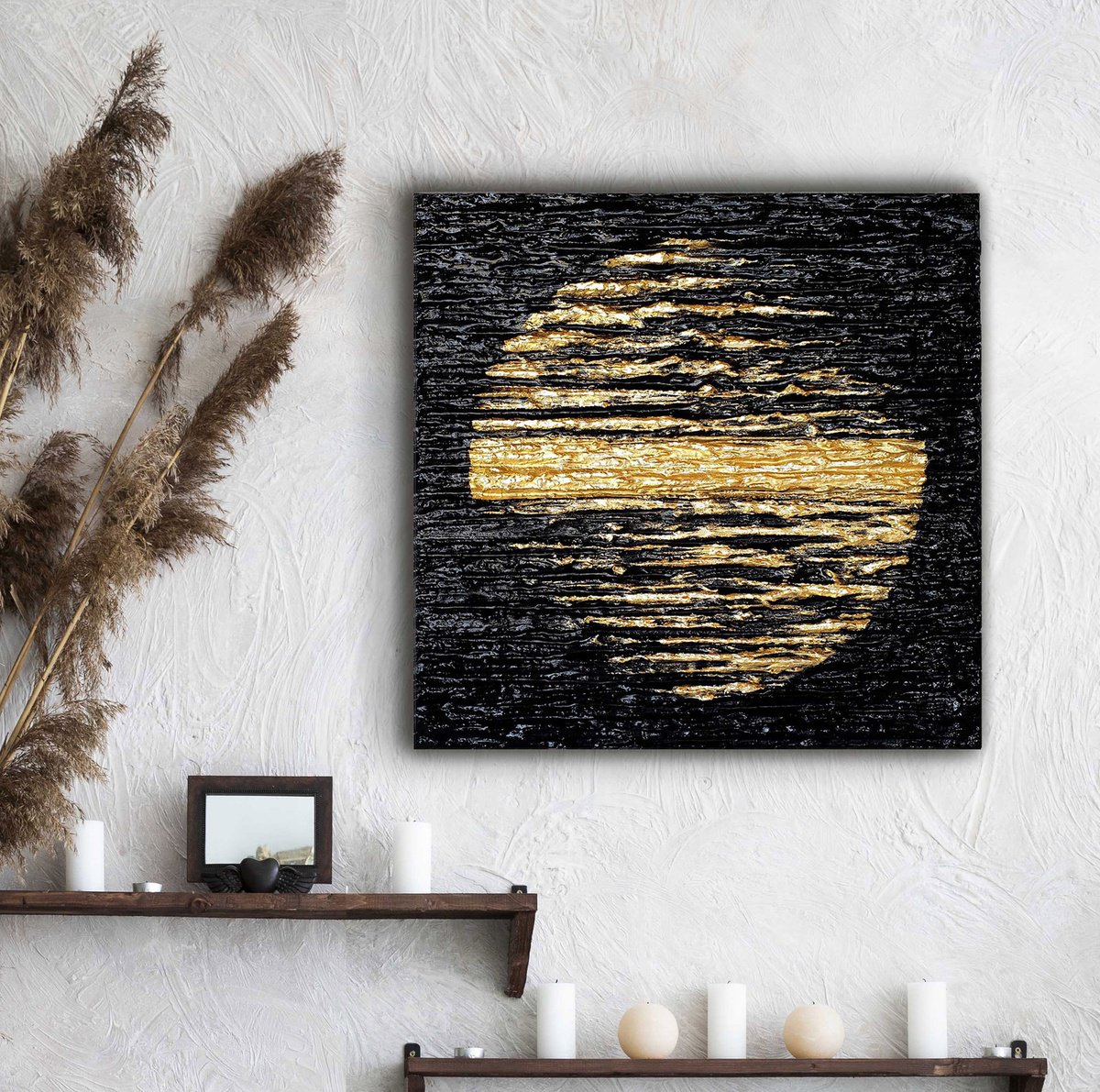 Abstract Painting By Cristina Simeoni, 16 X 16, Golden Sun, Original Artwork