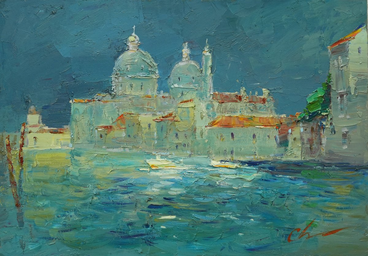 Impressionistic Landscape Oil Painting By Serhii Cherniakovskyi, 20 X 14", Venice Coast, Original Artwork
