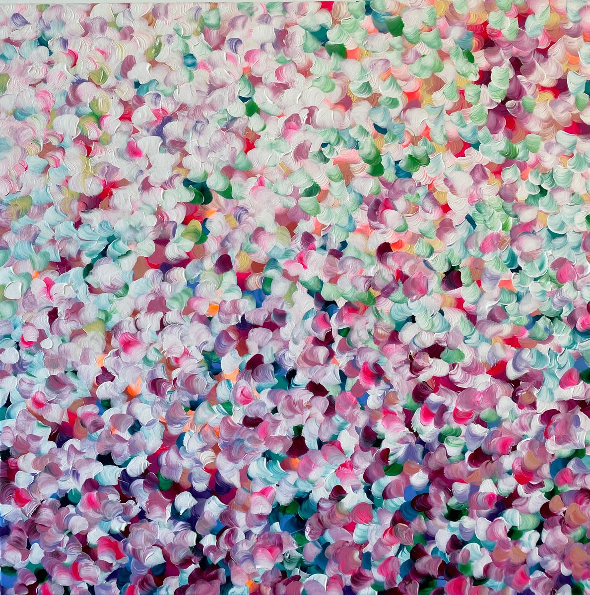 Organic Botanical Acrylic Painting By Katherine Spiller, 37 X 37", Blossom Song, Original Artwork