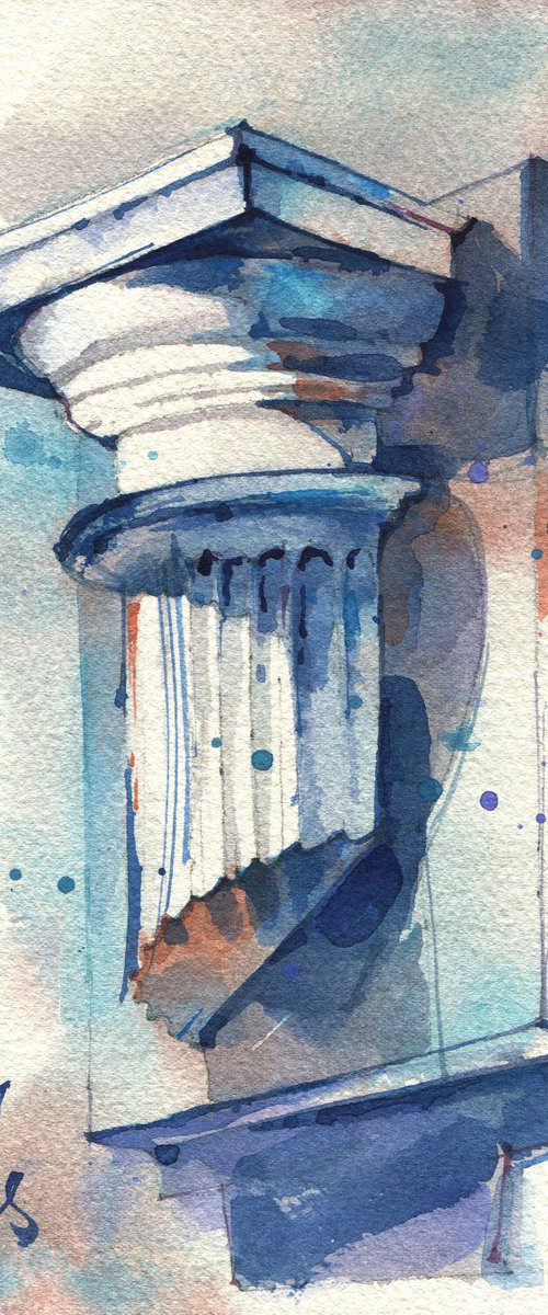 "Architectural Detail" original watercolor sketch small format by Ksenia Selianko