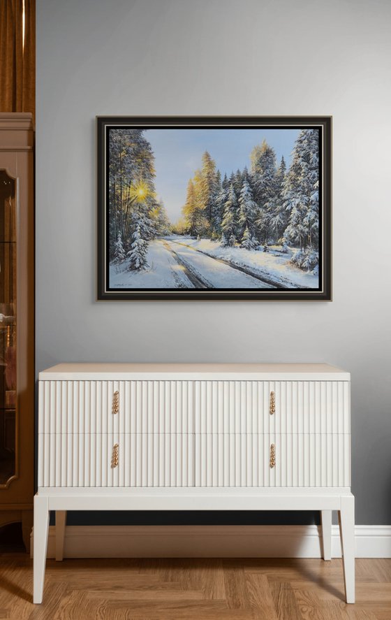 Snowy Pine Wood Road