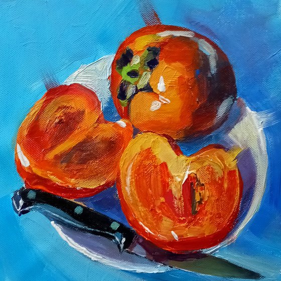 'JUICY PERSIMMONS' - Small Acrylic Painting on Panel