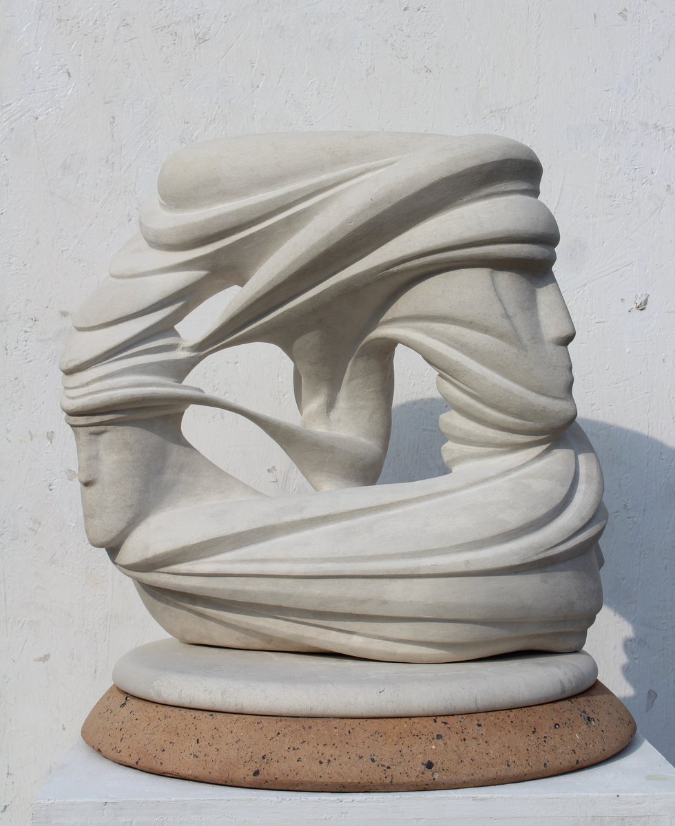 Expressive Portrait Stone Sculpture By Ognyan Hristov, 18 X 19", "Air", Original Artwork