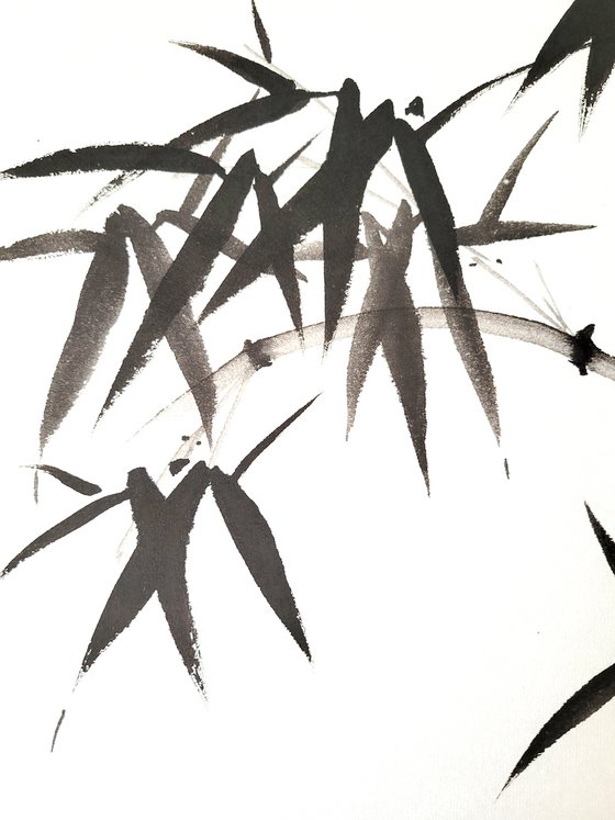 Two intersecting bamboo trunks  - Bamboo series No. 2113 - Oriental Chinese Ink Painting