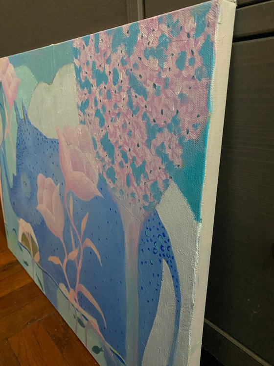 Blue Rhino. Acrylic painting, interior decor