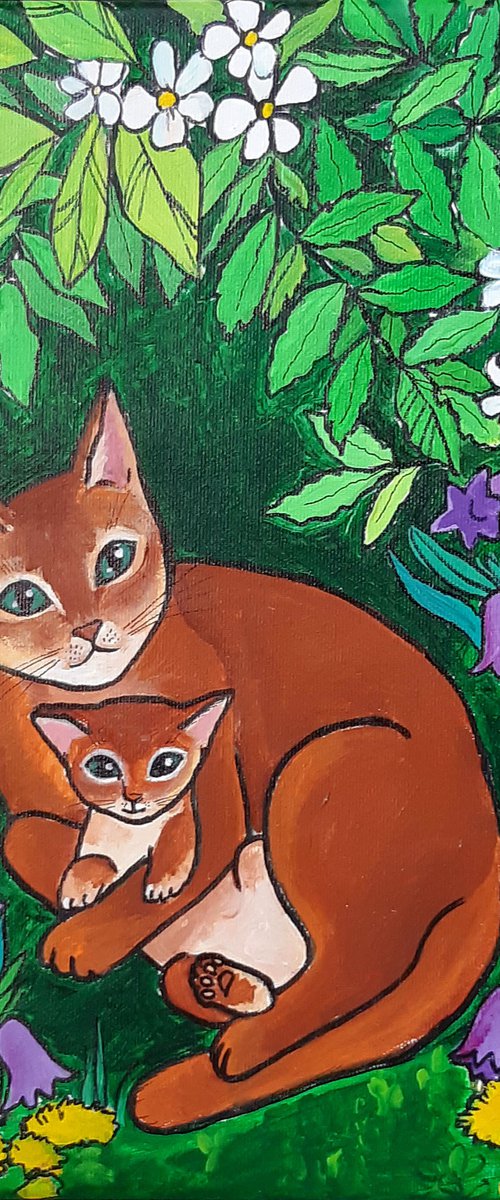 "Mom with her kitten in the garden" by Alexandra Dobreikin