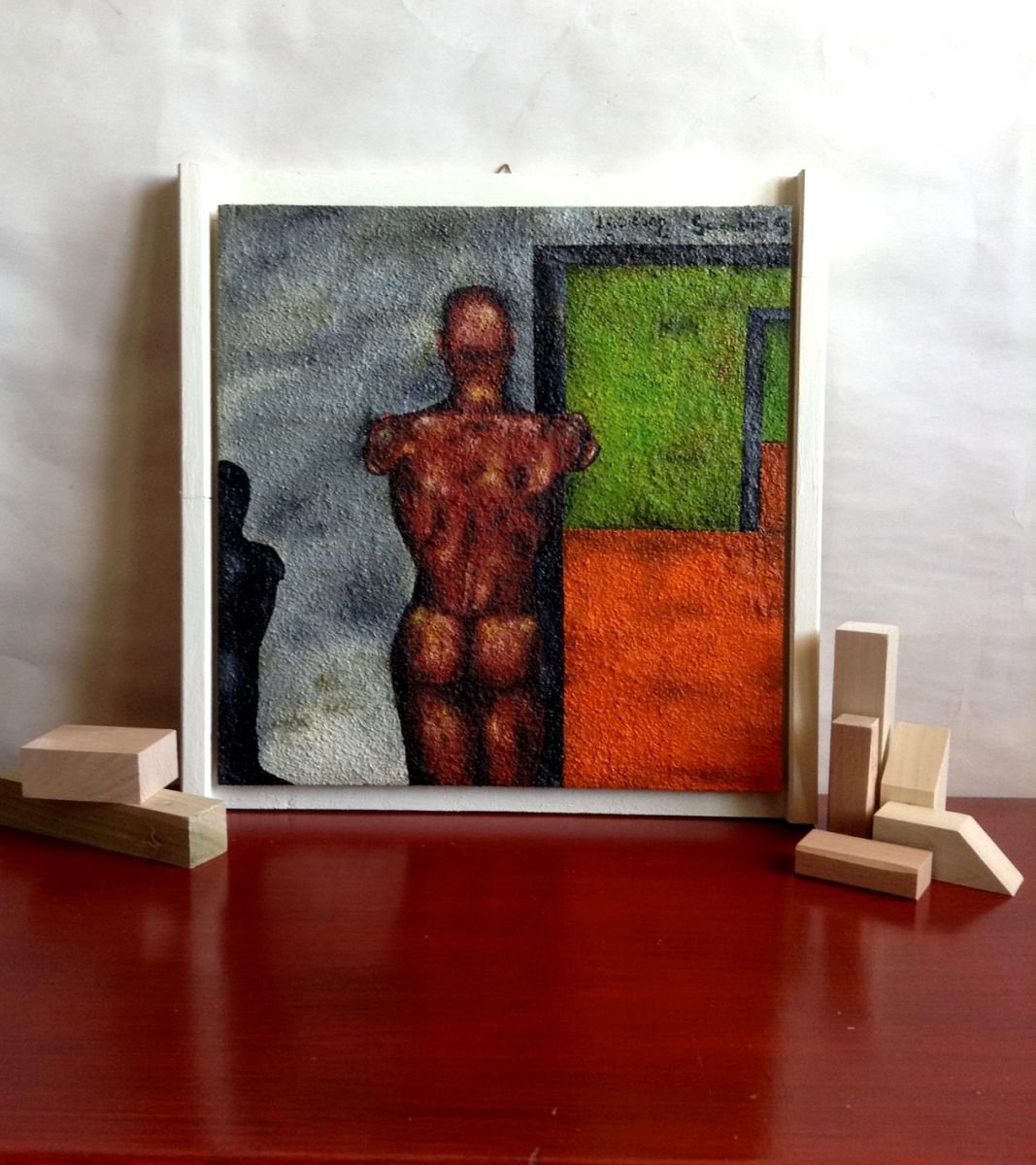 Portrait Oil Painting By Jg Wilson, 16 X 16, Introspective Scene N.2, Original Artwork