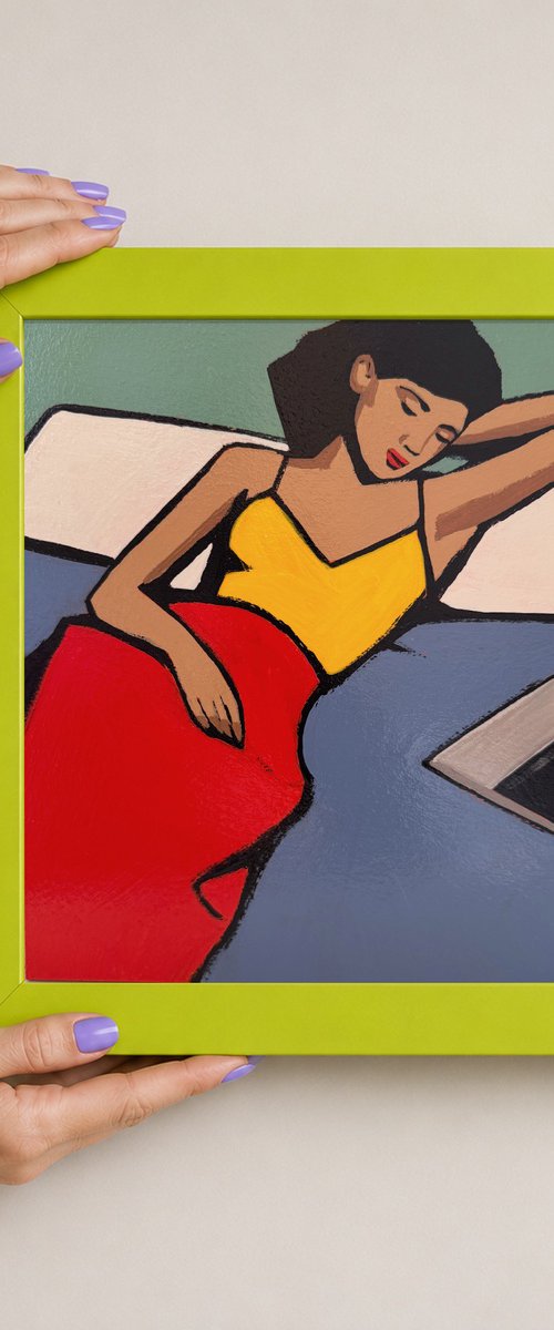 Woman with Laptop Small Original Painting by Daria Baklykova
