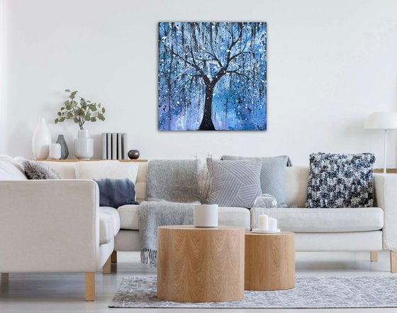 Black & Blue Abstract Tree Large II