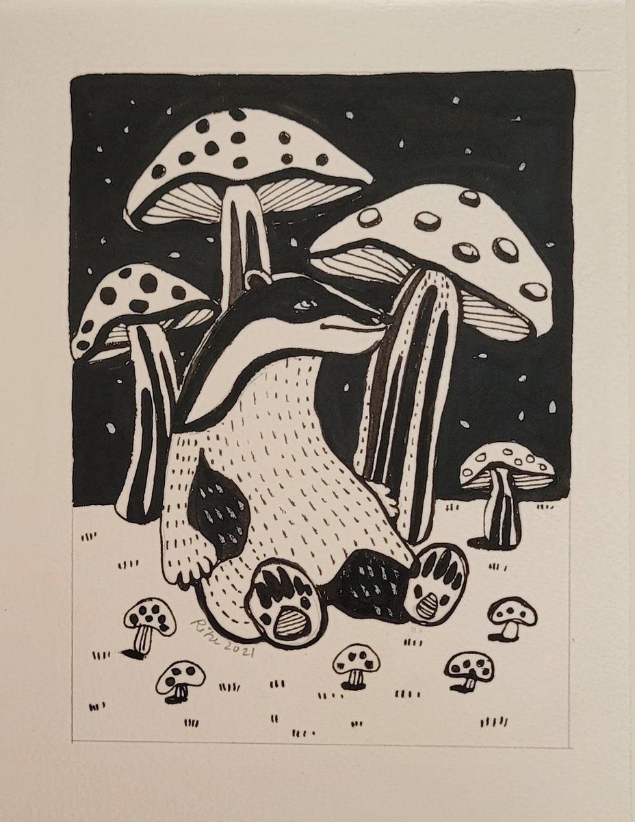Badger and Mushrooms by Ritu