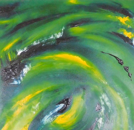 Untitled in green - 55x75 cm, Original abstract painting, oil on canvas