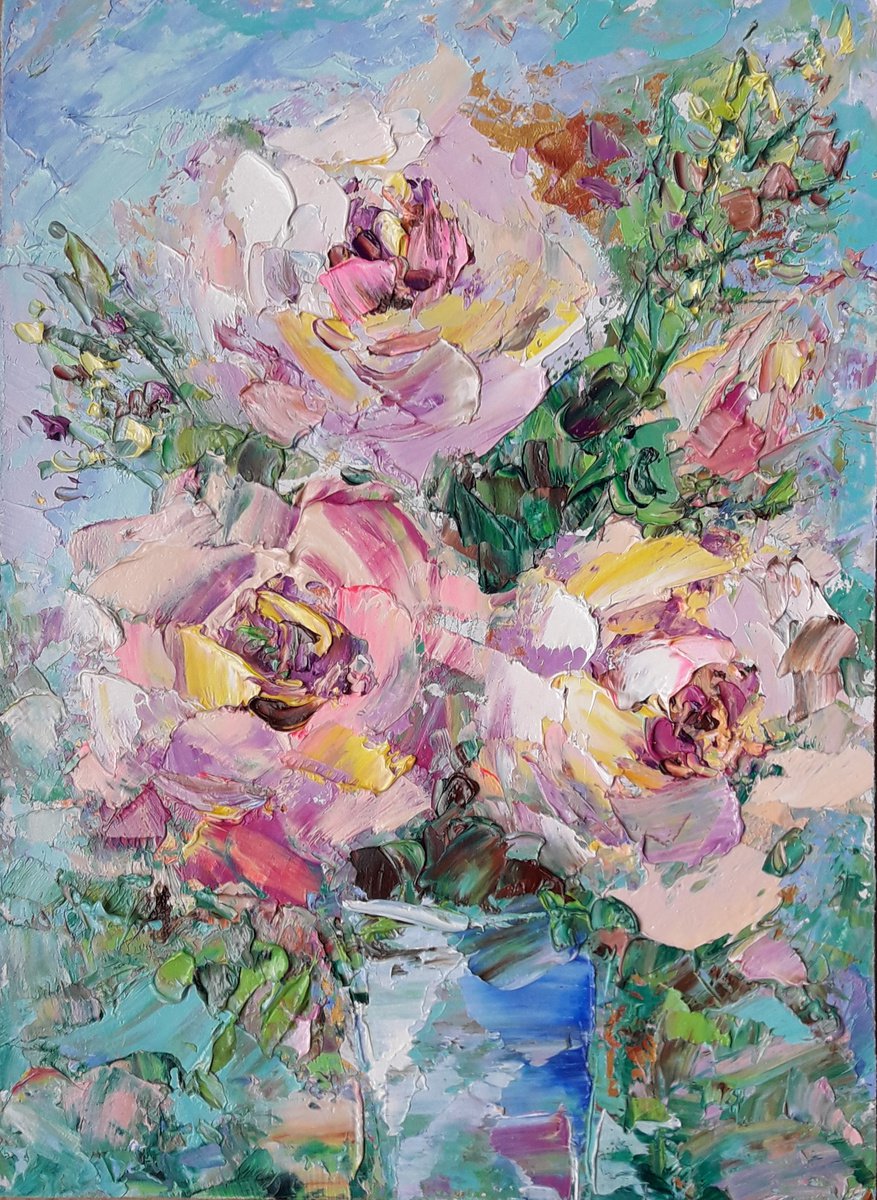Flower painting Roses, Original art, Flower art, Impasto art, Painting Roses, Flower orig... by Kseniya Kovalenko