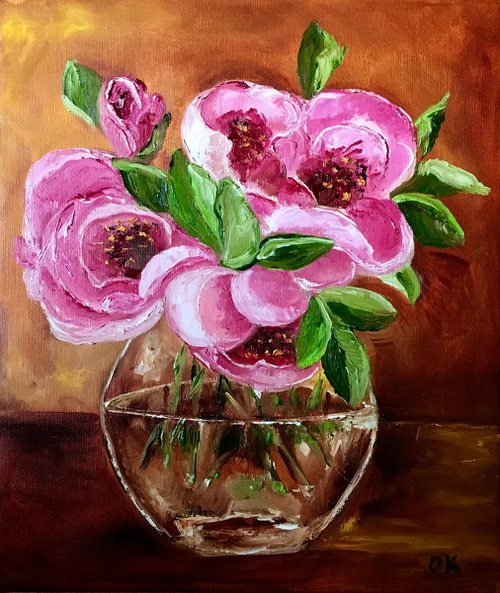 Bouquet of wild pink roses in a vase #3. by Olga Koval
