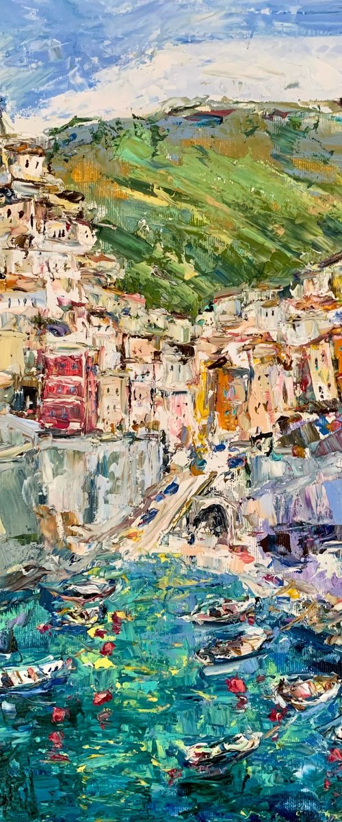 Riomaggiore,italian coastal seascape by Vilma Gataveckienė