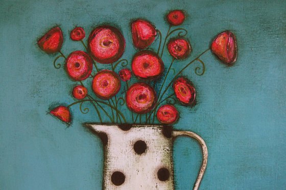 Red Poppies in a Polkadot Jug..,