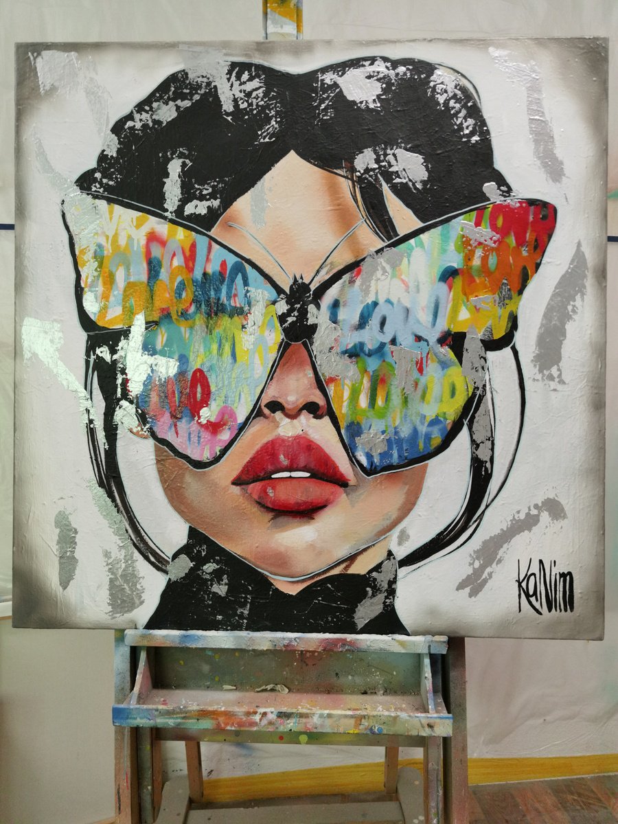Urban And Pop Portrait Painting By Kanim, 39 X 39", Neonate, Original Artwork