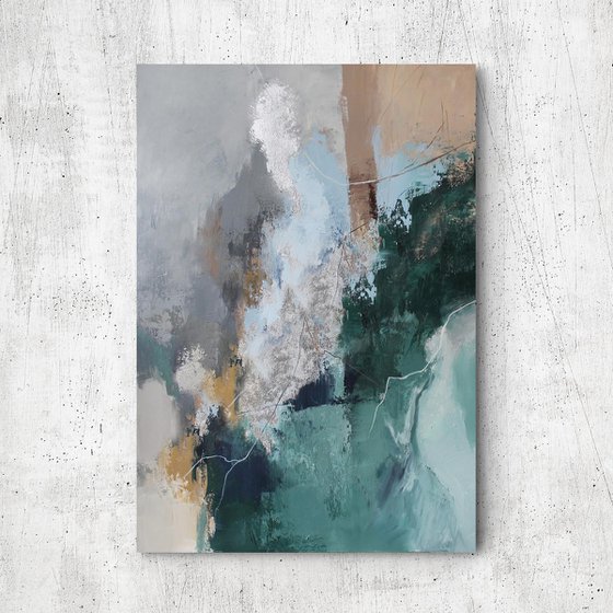 "East Coast" Green gray abstract acrylic art