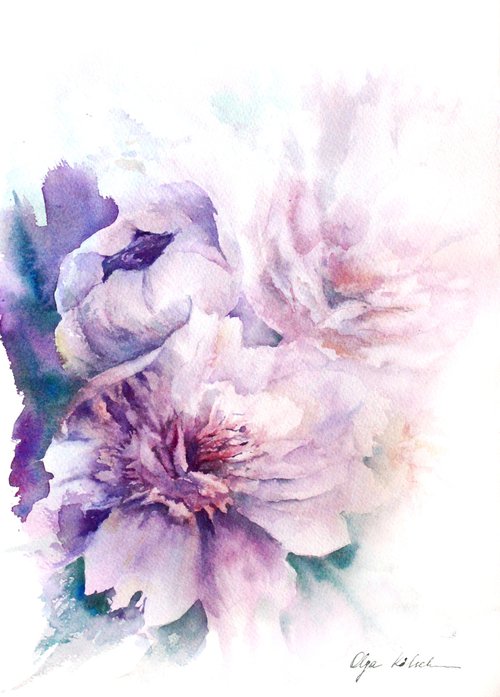 Dusty Purple  Peony Bouquet by Olga Koelsch