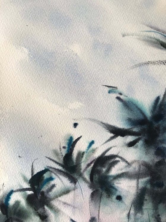 Palm trees on the beach 2. one of a kind. original painting. gift.