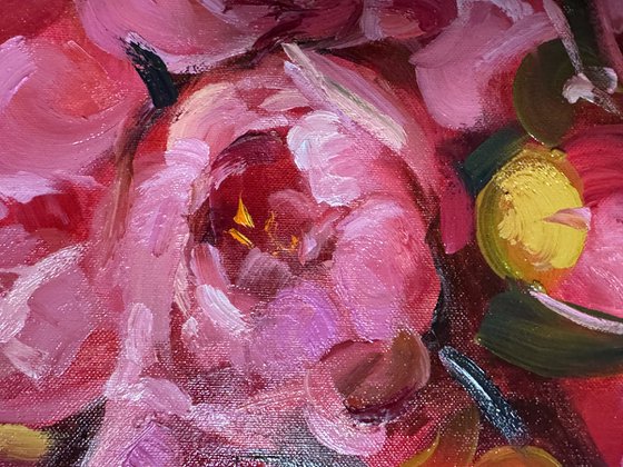 Red peonies flower
