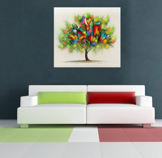 Flowering Tree 35.5” Large Abstract Painting (90 x 100 cm)