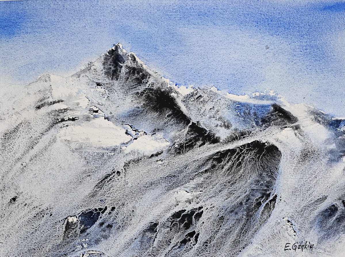 Impressionistic Landscape Watercolour By Elena Genkin, 15 X 11, Eternal Heights, Original Artwork