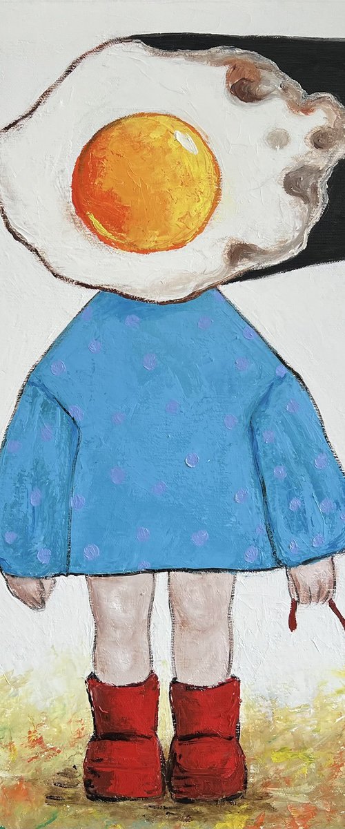 Egg girl with her dog on a windy day by Ta Byrne
