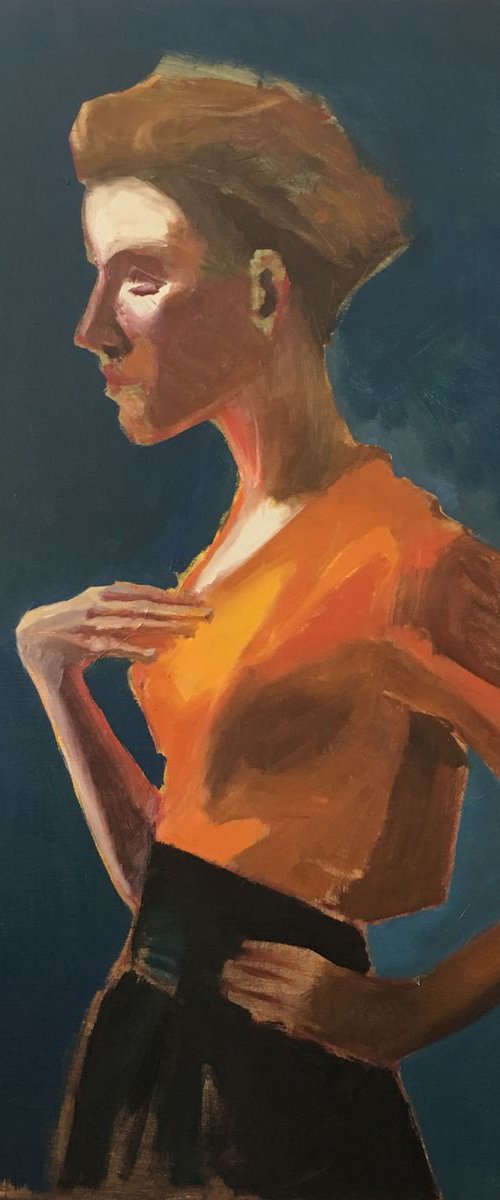 Model Painting, yellow dress, people art, workshop realistic women painting by Leo Khomich