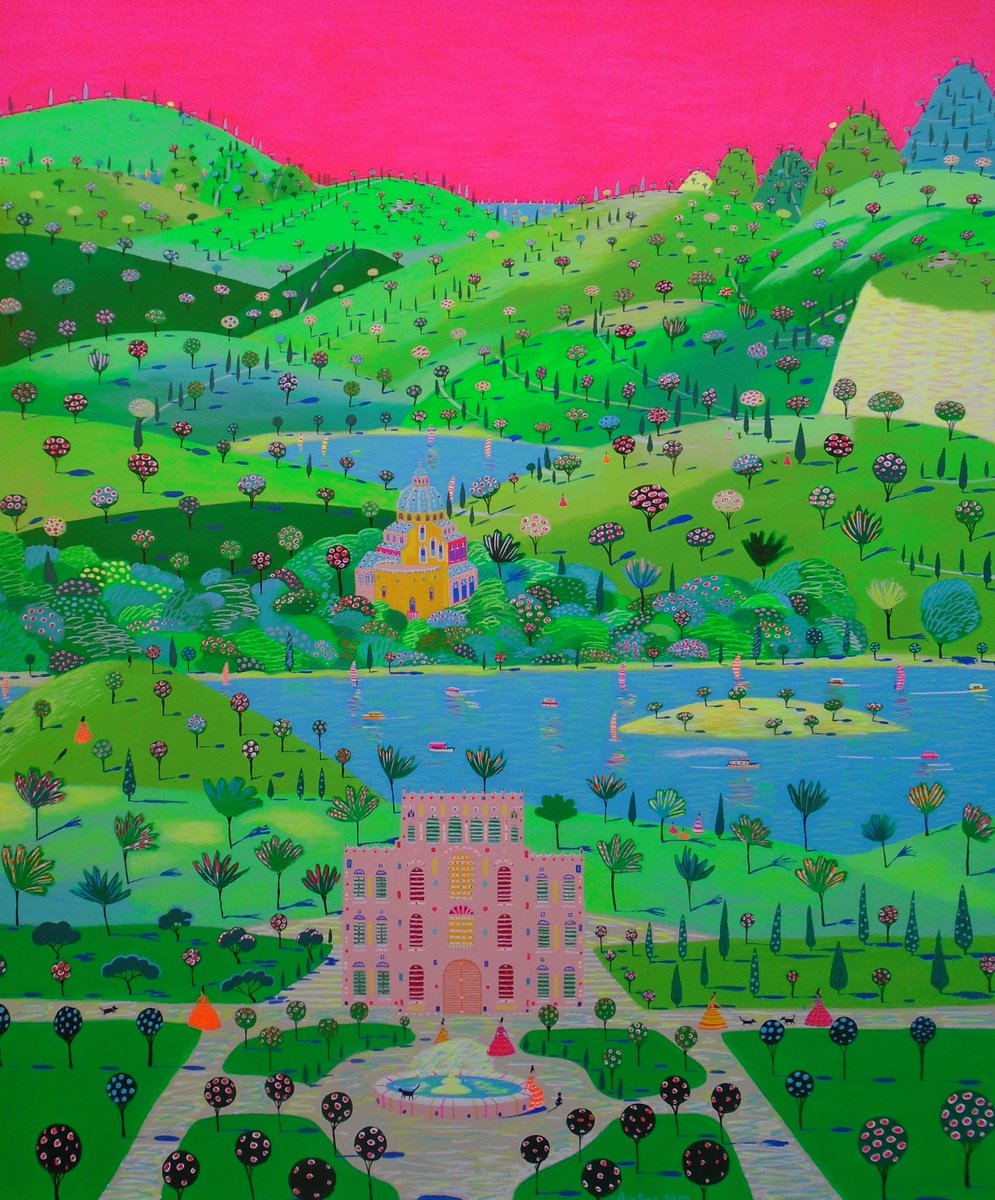 Impressionistic Landscape Acrylic Painting By Katrina Avotina, 39 X 47", Living Like A Royalty, Original Artwork