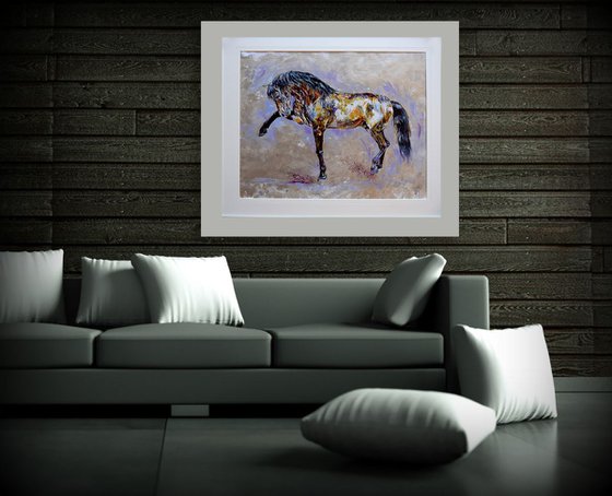 Silver / Framed Horse Equine Art  Modern Contemporary  Wall Art Home Decor by Anna Sidi