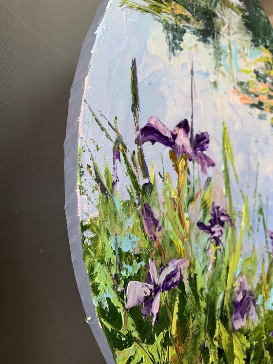 Water Lilly pond with violet flowers.